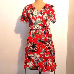 Elsie & zoey Tropical Wrap Dress with Puff Sleeves NWT